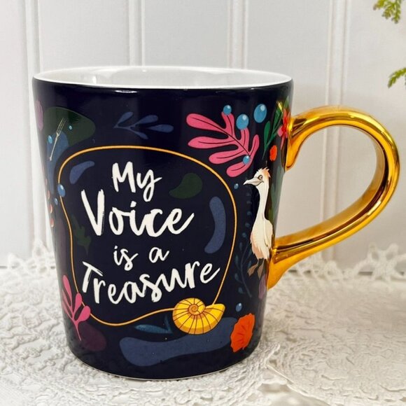 Disney Ariel "My Voice Is A Treasure" 16 Oz Coffee Mug Navy Blue Gold Handle - Picture 1 of 7